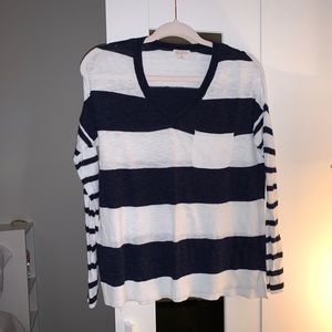 Navy and white striped sweater